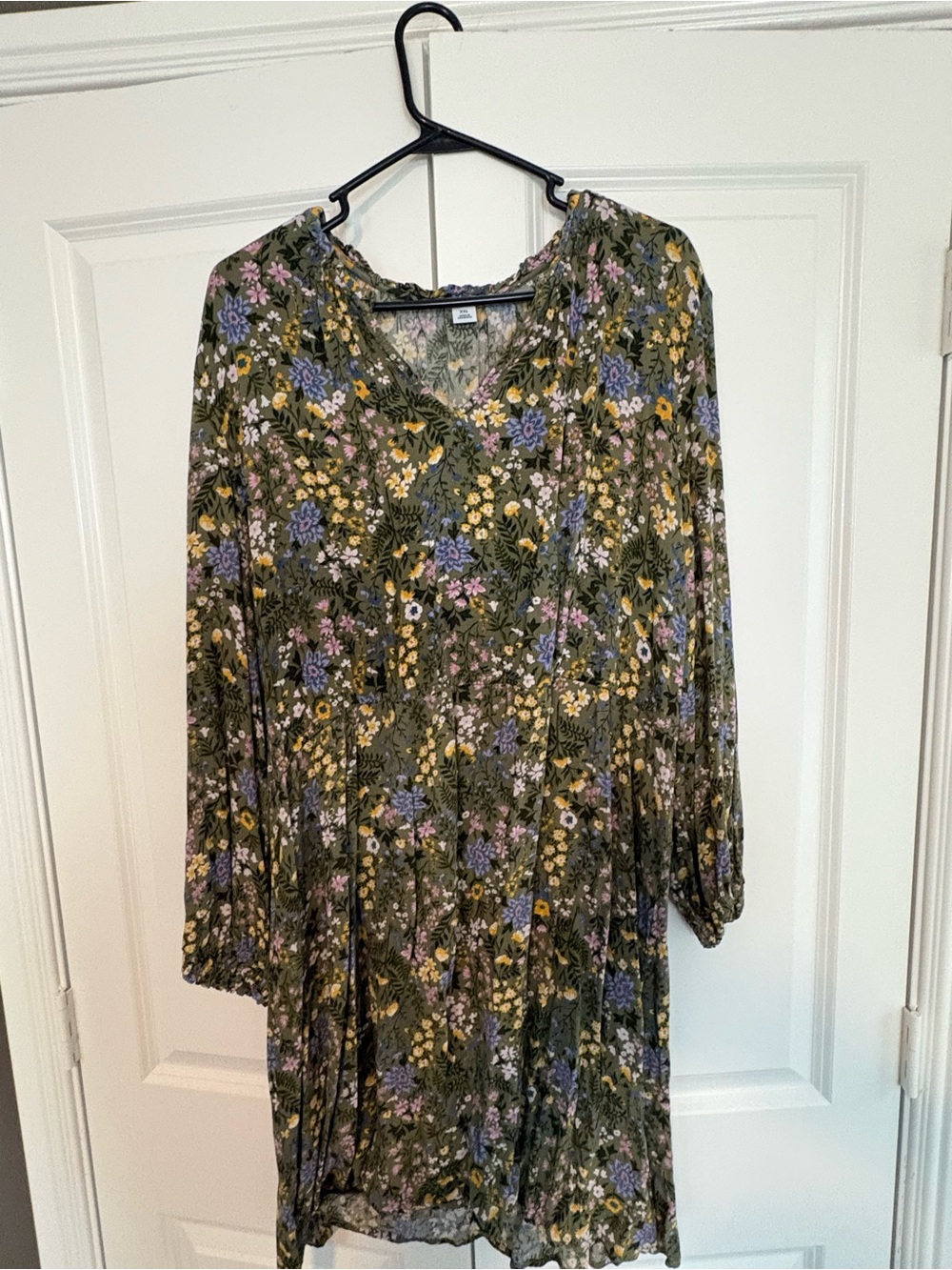 Old Navy Olive Green Floral Long Sleeve Dress